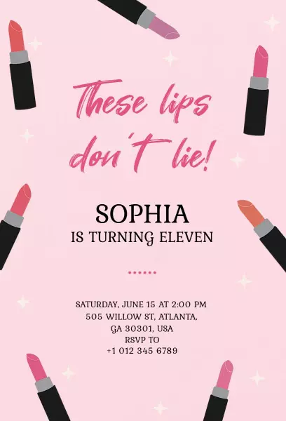 Glamorous Lipstick Theme Birthday Party Invitation Template