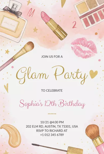 Glamorous Makeup Theme Birthday Celebration Invitation Template
