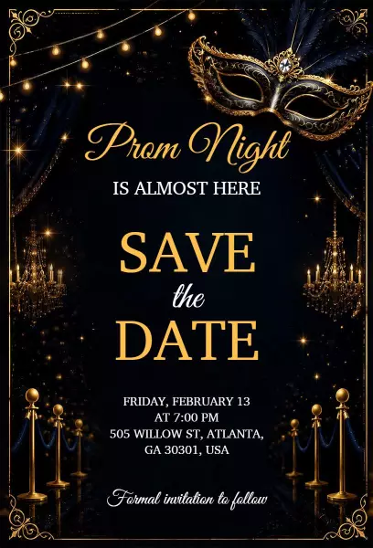 Glamorous Masquerade Prom Night Celebration Invitation Template