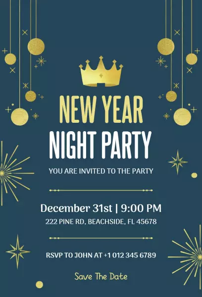 Glamorous New Year Night Party Celebration Invitation Template