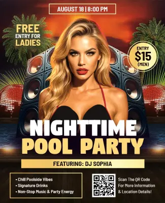 Glamorous Nighttime Pool Party with DJ and Lights Flyer Template