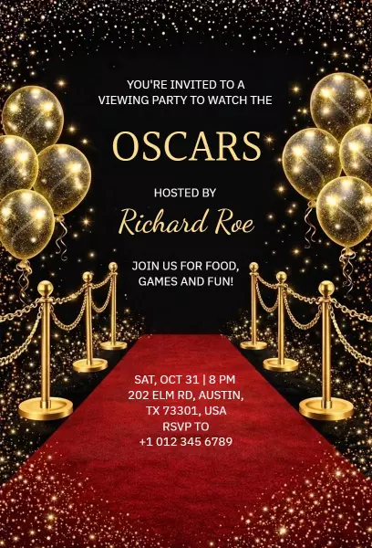 Glamorous Oscar Viewing Celebration Party Invitation Template