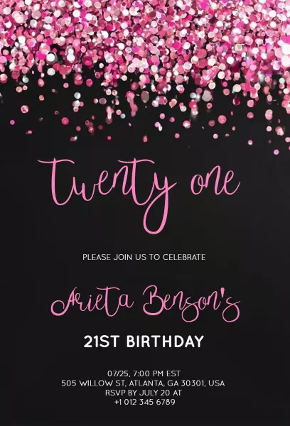 Glamorous Pink Glitter 21st Birthday Celebration Invitation Template