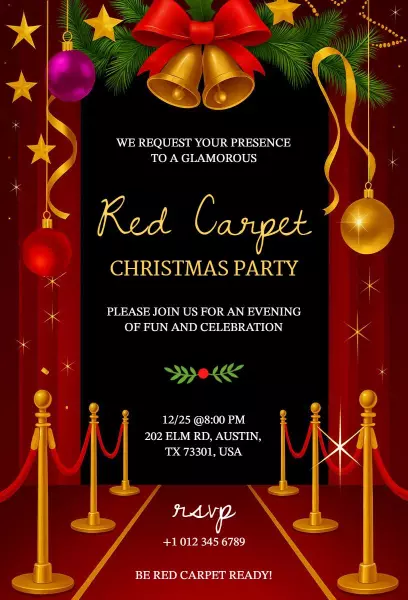 Glamorous Red Carpet Christmas Party Invitation Template