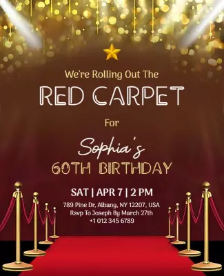 Glamorous Red Carpet Themed 60th Birthday Celebration Poster Template