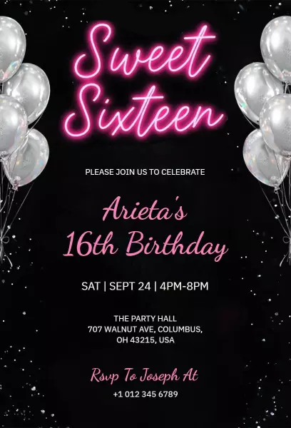 Glamorous Sweet Sixteen Celebration Sparkle Invitation Template