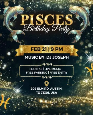Glitter Pisces Birthday Party Flyer Template