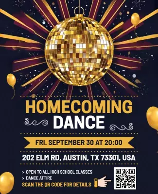 Glittering Gold Disco Theme Homecoming Dance Poster Template