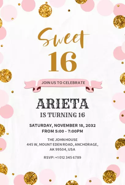 Glittery Pink Sweet 16 Birthday Celebration Invitation Template