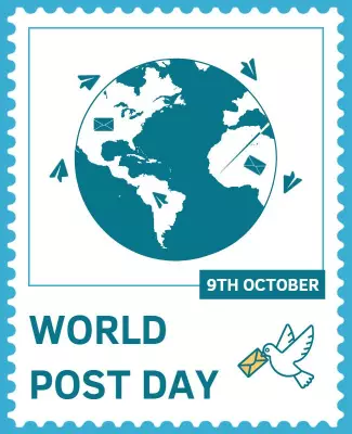 Global Blue Postcard Design for World Post Day Poster Template