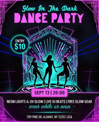 Glow in the Dark Dance Party Flyer Template