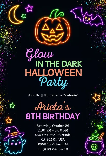 Glow in the Dark Halloween Birthday Party Invitation Template