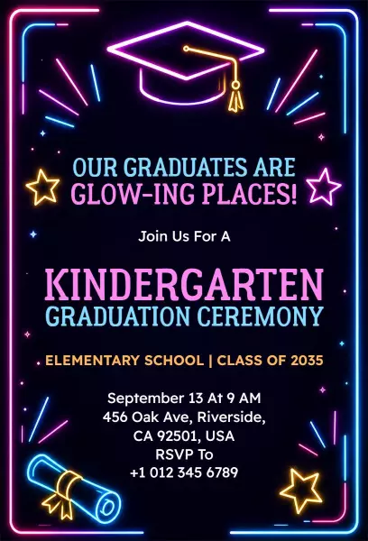 Glow-in-the-Dark Kindergarten Graduation Ceremony Invitation Template