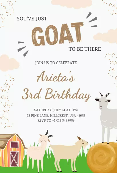 Goat Farm Animal Theme Fun Birthday Celebration Invitation Template