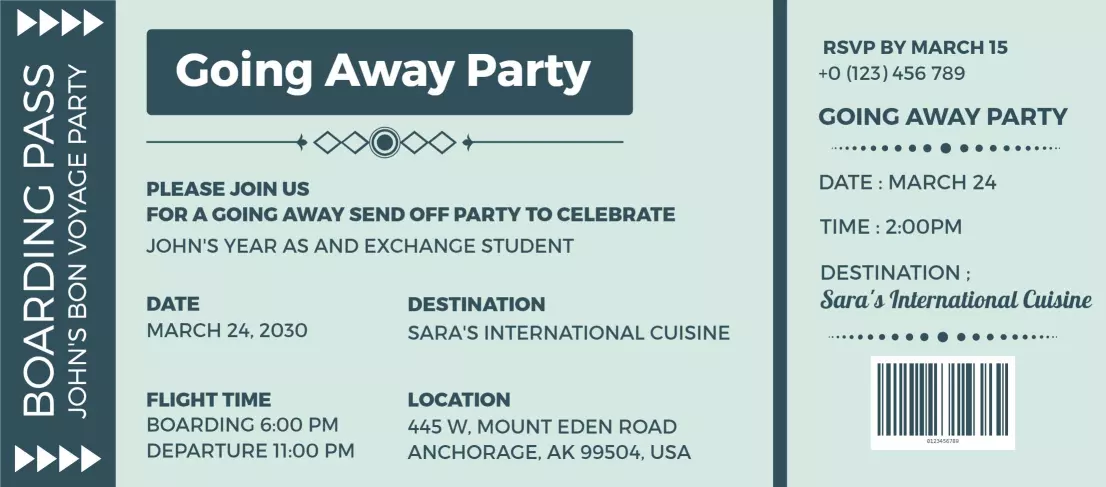 Going Away Adventure Travel Boarding Pass Invitation Template