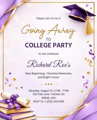 Going Away to Collage Party Invitation Flyer Template