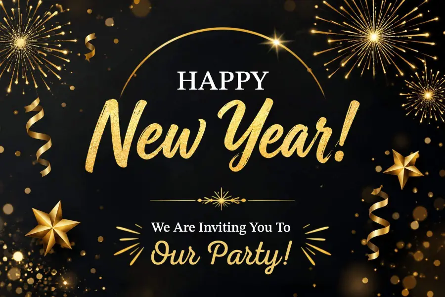Gold and Black New Year Party Postcard Template