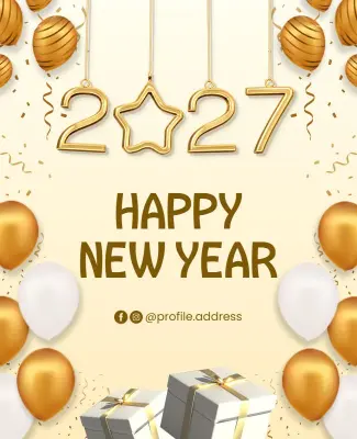 Gold Balloon and Gift New Year 2027 Celebration Flyer Template