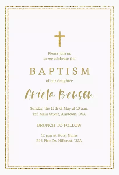Gold Foil Elegant Daughter Baptism Celebration Invitation Template