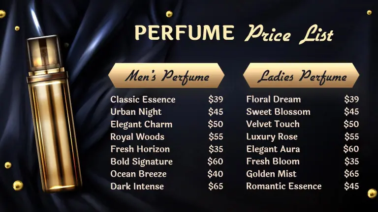 Gold Perfume Collection Price List Template