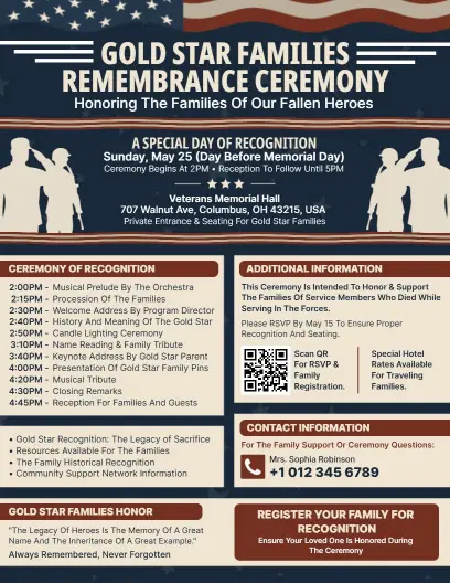 Gold Star Families Remembrance Ceremony Flyer Template