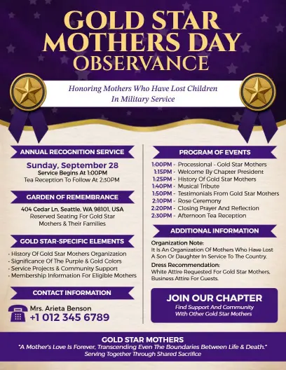 Gold Star Mothers Day Observance Flyer Template
