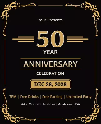Elegant Black and Gold 50 Year Anniversary Celebration Flyer Template