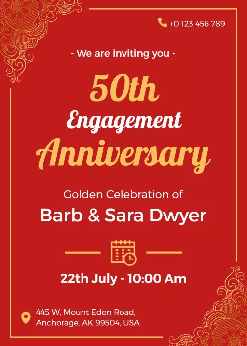 Golden 50th Engagement Anniversary Celebration Invitation Template