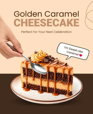Golden Caramel Cheesecake Dessert Promotion Poster Template