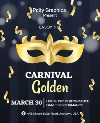 Golden Carnival Celebration with Live Music Performance Poster Template