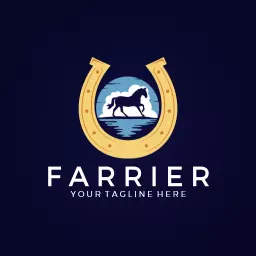 Golden Horseshoe with a Silhouette of a Horse Logo Template