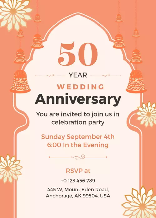 Golden Milestone 50th Wedding Anniversary Celebration Invitation Template