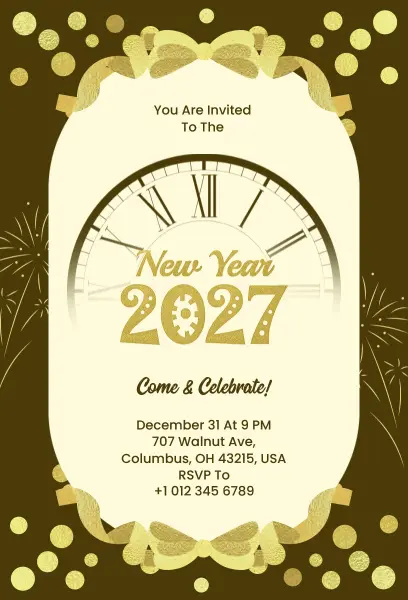 Golden New Year 2027 Celebration Invitation Template