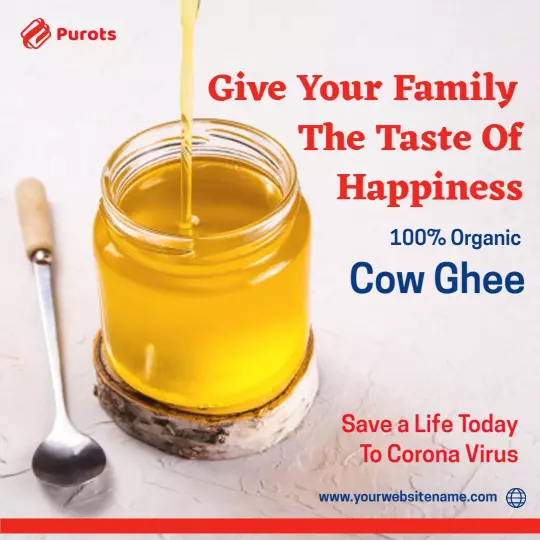 Golden Organic Cow Ghee for Family Wellness Ad Template