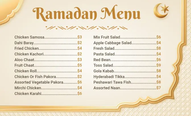 Golden Ornate Ramadan Festive Dining Options Menu Template