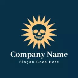 Golden Skull Surrounded by Radiant Sunburst Logo Template