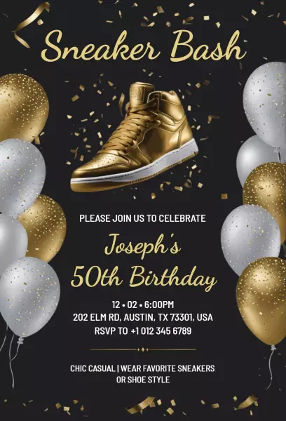 Golden Sneaker Bash 50th Birthday Celebration Invitation Template