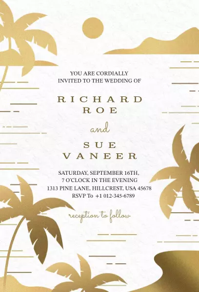 Golden Sunset Beach Wedding Ceremony Invitation Template