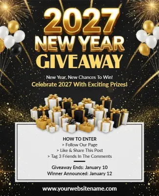Golden Themed 2027 New Year Giveaway Flyer Template