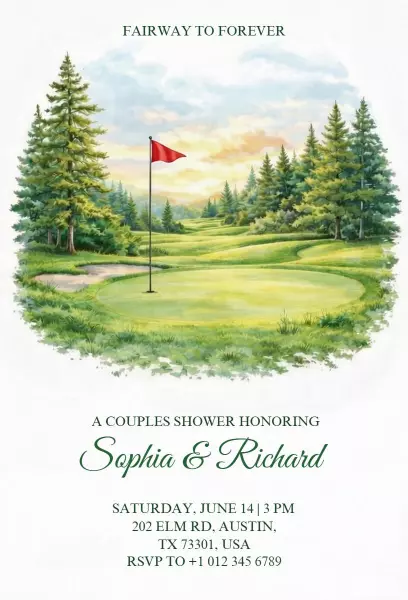 Golf-Themed Couples Shower Celebration Invitation Template