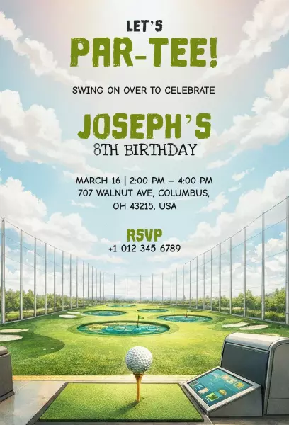 Golf Themed Fun 8th Birthday Celebration Invitation Template