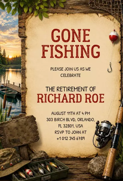 Gone Fishing Themed Retirement Party Invitation Template