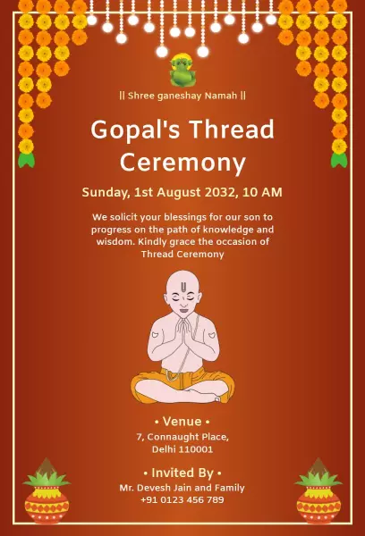 Gopal's Traditional Thread Ceremony Invitation Template