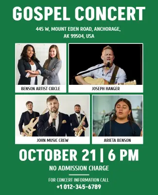 Vibrant Green Gospel Concert Community Event Flyer Template