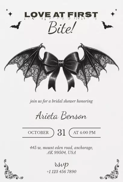 Gothic Bat Bridal Shower Halloween Celebration Invitation Template
