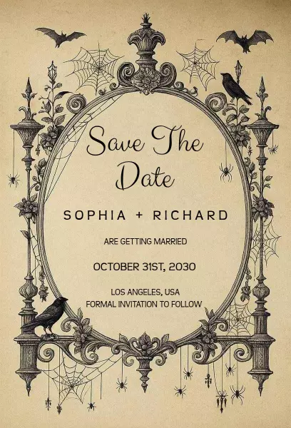 Gothic Elegance Halloween Wedding Celebration Invitation Template