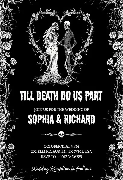 Gothic Halloween Wedding Ceremony Invitation Template