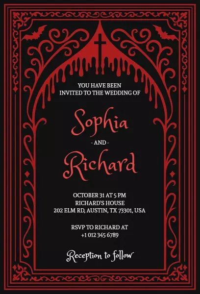 Gothic Red Halloween Wedding Celebration Invitation Template