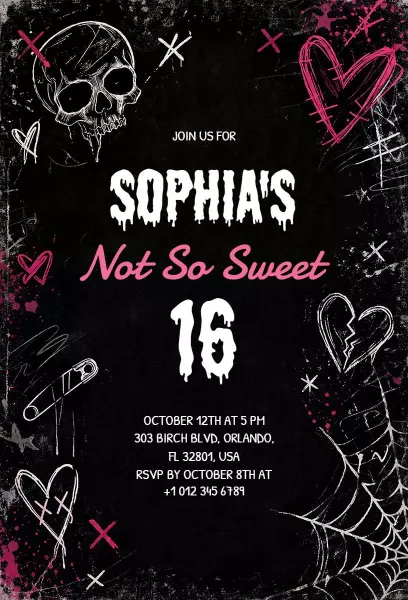 Gothic Rock Style Sweet 16 Birthday Celebration Invitation Template