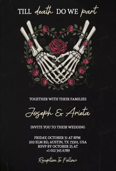Gothic Skeletons Halloween Wedding Invitation Template